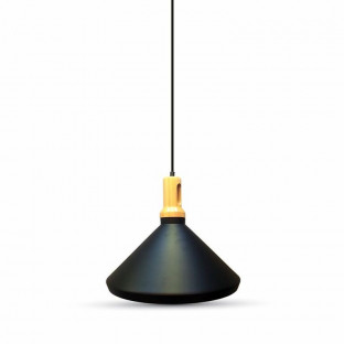 LED Пендел, шапка, черна, основа дърво, Е27, Ф300