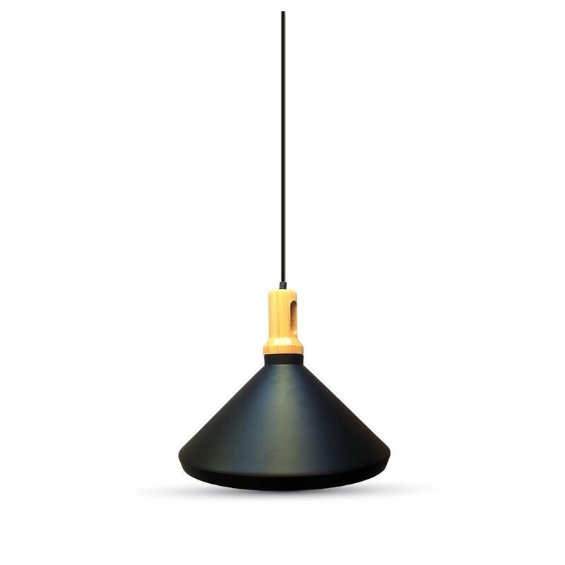 LED Пендел, шапка, черна, основа дърво, Е27, Ф300