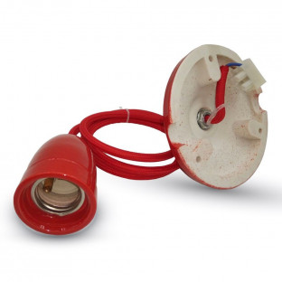 LED Пендел, порцеланова фасунга с кабел, червен