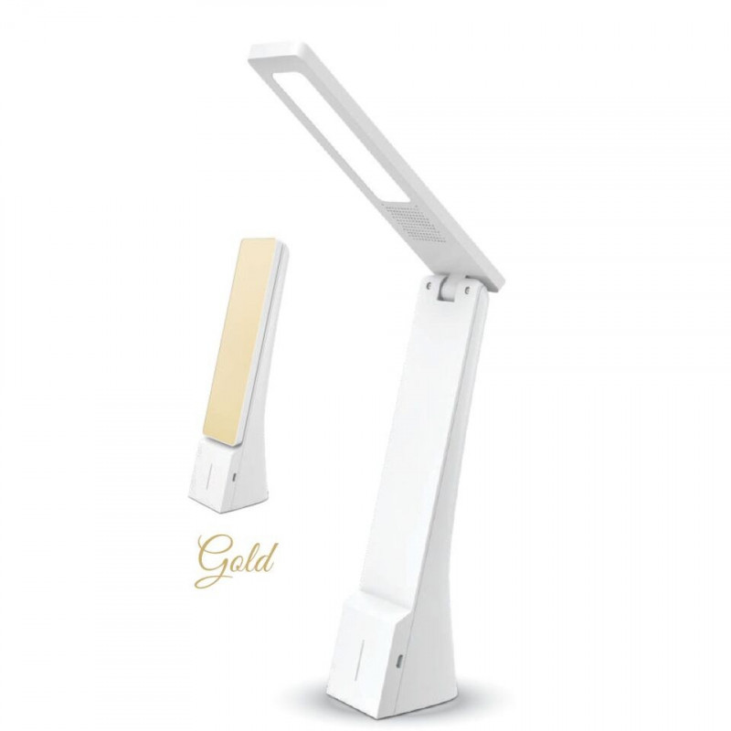 LED Настолна лампа, бяло и златно, презаредима, 4W