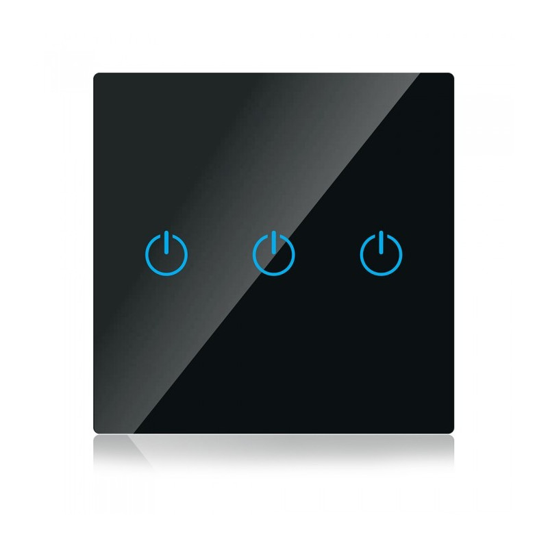 WIFI Smart touch switch - Triple, Black, Compatible with Amazon Alexa and google home