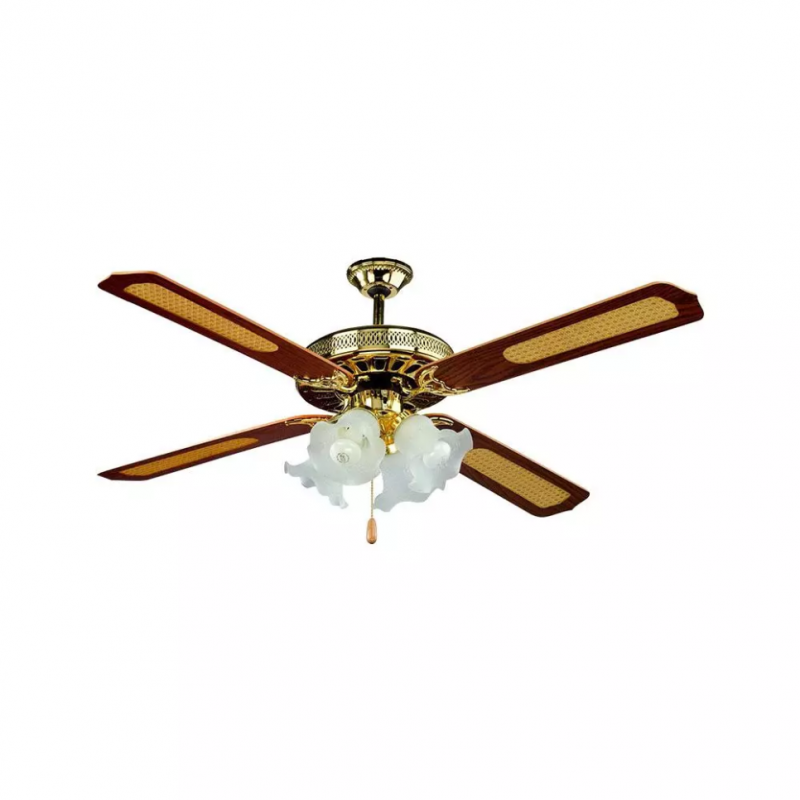 Ceiling fan with 4 lights - 55W, pull chain control