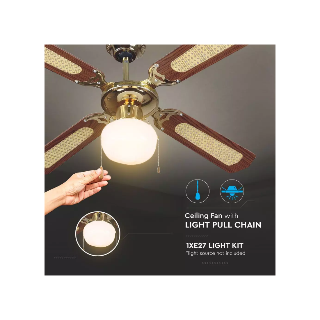 Ceiling Fan With Light Kit 50w Pull