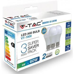LED Birne - E27, 9W, A60, Thermoplastik, 3 Stück/Verpackung, Weiß - 1