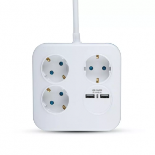 Square type splitter - 3 sockets + 2 USB